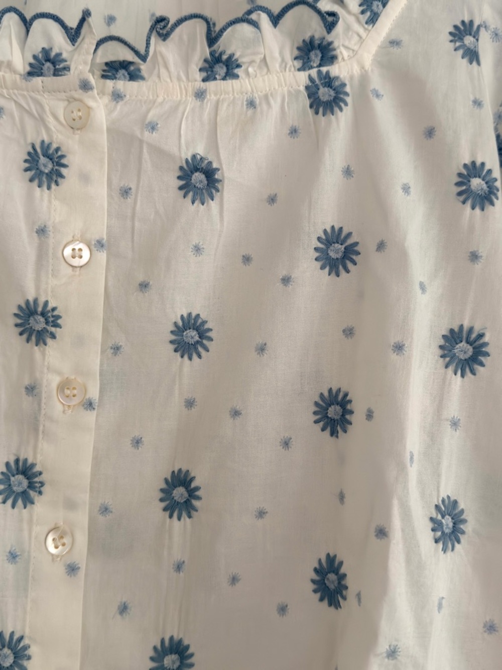 Sezane White Blouse with Blue Floral Embroidery - Picture 2 of 3